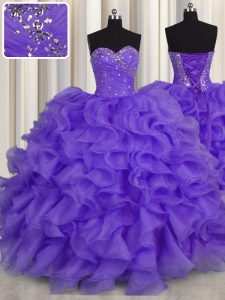 Pretty Lavender Quinceanera Dresses Military Ball and Sweet 16 and Quinceanera and For with Beading and Ruffles Sweetheart Sleeveless Lace Up
