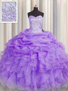 Fashion Lavender Sleeveless Organza Lace Up Quinceanera Dress for Military Ball and Sweet 16 and Quinceanera