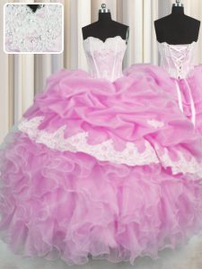 Latest Sleeveless Beading and Appliques and Ruffles and Pick Ups Lace Up Quinceanera Dresses