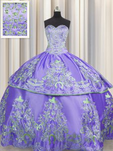 Taffeta Sweetheart Sleeveless Lace Up Beading and Embroidery Vestidos de Quinceanera in Lavender