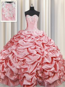 Beading and Pick Ups Sweet 16 Quinceanera Dress Baby Pink Lace Up Sleeveless Brush Train