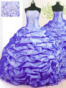 Dynamic Pick Ups Sweep Train Ball Gowns Sweet 16 Dress Lavender Strapless Taffeta Sleeveless With Train Lace Up
