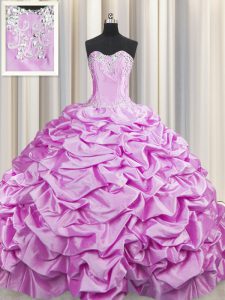 Custom Fit Sleeveless Brush Train Lace Up Beading and Pick Ups Quinceanera Gown