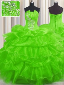 Exceptional Sleeveless Organza Floor Length Lace Up Quinceanera Gown in with Beading and Ruffled Layers and Pick Ups