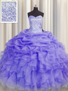 Clearance Ball Gowns Ball Gown Prom Dress Lavender Sweetheart Organza Sleeveless Floor Length Lace Up