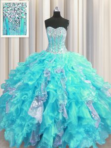 Excellent Visible Boning Sleeveless Beading and Ruffles and Sequins Lace Up Vestidos de Quinceanera
