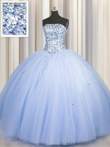 Big Puffy Sleeveless Lace Up Floor Length Beading and Sequins 15th Birthday Dress