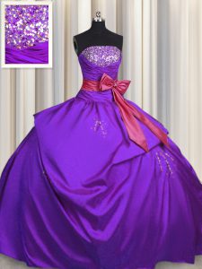 Extravagant Purple Taffeta Lace Up Quinceanera Dresses Sleeveless Floor Length Beading and Bowknot