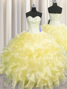 Excellent Visible Boning Zipper Up Floor Length Light Yellow Quinceanera Dresses Sweetheart Sleeveless Zipper