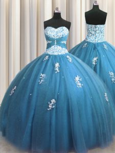 Graceful Teal Sleeveless Floor Length Beading and Appliques Lace Up Quinceanera Gowns