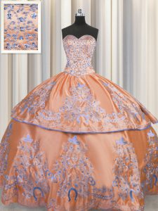 Edgy Orange Sleeveless Floor Length Beading and Embroidery Lace Up Sweet 16 Dresses