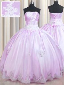 Gorgeous Ball Gowns Quinceanera Dress Lilac Strapless Taffeta Sleeveless Floor Length Lace Up