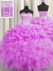 Perfect Visible Boning Sleeveless Beading and Ruffles and Pick Ups Lace Up Sweet 16 Dress