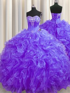 Stunning Purple Sleeveless Beading and Ruffles Lace Up Quinceanera Dresses