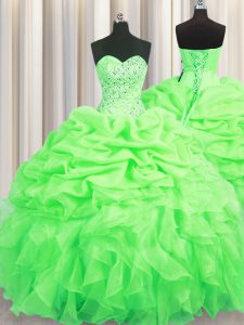 Fitting Ball Gowns Organza Sweetheart Sleeveless Beading and Ruffles and Pick Ups Floor Length Lace Up Sweet 16 Dress