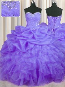 Classical Pick Ups Ball Gowns Sweet 16 Quinceanera Dress Lavender Sweetheart Organza Sleeveless Floor Length Lace Up