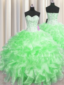 Superior Visible Boning Floor Length Zipper Quinceanera Dress for Military Ball and Sweet 16 and Quinceanera with Beading and Ruffles