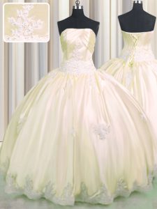 Luxurious Taffeta Sleeveless Floor Length Quinceanera Gown and Beading and Appliques