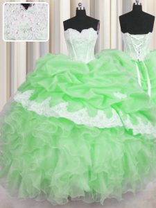 Lace Up Sweetheart Beading and Appliques and Ruffles and Pick Ups Quinceanera Gown Organza Sleeveless