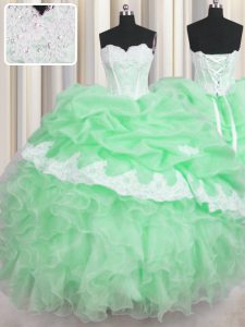 Latest Pick Ups Floor Length Ball Gowns Sleeveless Green 15th Birthday Dress Lace Up