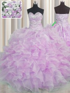 Ball Gowns Quince Ball Gowns Lilac Sweetheart Organza Sleeveless Floor Length Lace Up