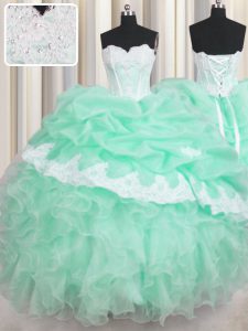 Unique Sleeveless Lace Up Floor Length Beading and Ruffles and Pick Ups Quinceanera Gowns