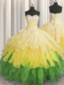 Popular Multi-color Organza Lace Up Quinceanera Gowns Sleeveless Floor Length Beading and Ruffles and Ruffled Layers and Sequins
