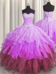 Pick Ups Ruffled Ball Gowns Quince Ball Gowns Multi-color Sweetheart Organza Sleeveless Floor Length Lace Up
