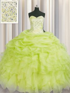 Admirable Yellow Green Lace Up Sweetheart Beading and Ruffles Quinceanera Dresses Organza Sleeveless
