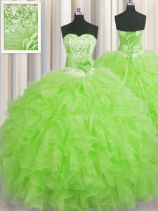 Handcrafted Flower Floor Length Ball Gowns Sleeveless Quinceanera Dress Lace Up