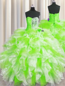 Floor Length Lace Up Sweet 16 Dresses Multi-color for Military Ball and Sweet 16 and Quinceanera with Beading and Ruffles