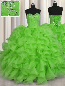 Attractive Sleeveless Floor Length Beading and Ruffles Lace Up Quinceanera Dresses