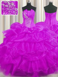 Glamorous Pick Ups Ruffled Floor Length Ball Gowns Sleeveless Purple Sweet 16 Dress Lace Up