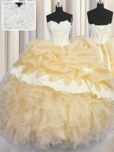 Dramatic Sleeveless Beading and Appliques and Ruffles and Pick Ups Lace Up Quinceanera Dress