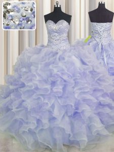 Hot Sale Ball Gowns Quinceanera Gown Purple Sweetheart Organza Sleeveless Floor Length Lace Up
