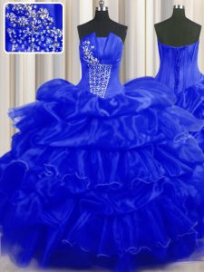 Pick Ups Royal Blue Sleeveless Organza Lace Up 15 Quinceanera Dress for Military Ball and Sweet 16 and Quinceanera