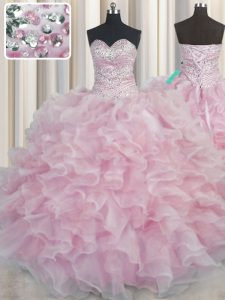 Customized Bling-bling Organza Sleeveless Floor Length Ball Gown Prom Dress and Beading and Ruffles