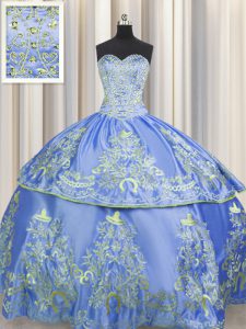 Modern Blue Lace Up Sweetheart Beading and Embroidery Quinceanera Dress Taffeta Sleeveless