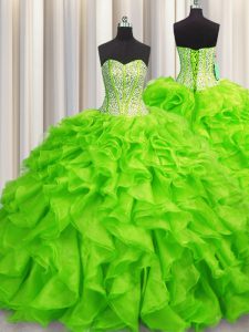 Dynamic Visible Boning Floor Length Lace Up Sweet 16 Dresses for Military Ball and Sweet 16 and Quinceanera with Beading and Ruffles