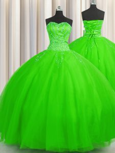 Colorful Puffy Skirt Sleeveless Floor Length Beading Lace Up Quinceanera Dress