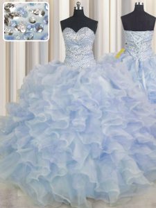 Popular Light Blue Sweetheart Lace Up Beading and Ruffles 15 Quinceanera Dress Sleeveless