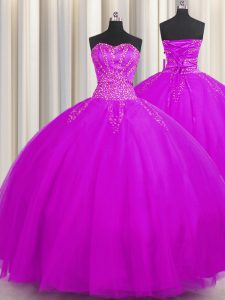 Custom Designed Really Puffy Purple Sleeveless Floor Length Beading Lace Up Quinceanera Gowns