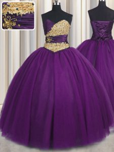 Sumptuous Ball Gowns Sweet 16 Quinceanera Dress Purple Sweetheart Tulle Sleeveless Floor Length Lace Up