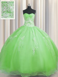 Sophisticated Zipper Up Organza Zipper Sweetheart Sleeveless Floor Length 15th Birthday Dress Beading and Appliques