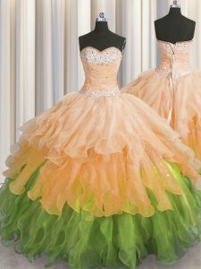 Most Popular Multi-color Ball Gowns Sweetheart Sleeveless Organza Floor Length Lace Up Beading and Ruffles and Ruffled Layers and Sequins Quinceanera Dresses