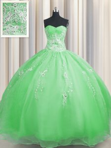 Zipper Up Organza Sweetheart Sleeveless Zipper Beading and Appliques Ball Gown Prom Dress in