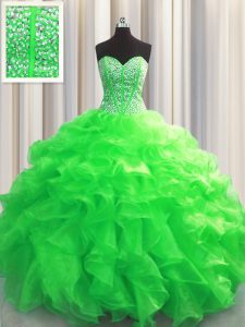 High Quality Visible Boning Sleeveless Lace Up Floor Length Beading and Ruffles Quinceanera Gowns