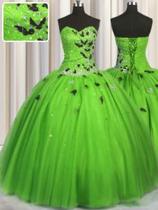 Sweetheart Lace Up Beading and Appliques Quince Ball Gowns Sleeveless