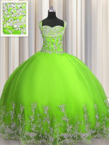Wonderful Sleeveless Floor Length Beading and Appliques Lace Up Quinceanera Gowns with