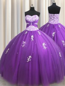 Beautiful Purple Sweet 16 Dresses Military Ball and Sweet 16 and Quinceanera and For with Beading and Appliques Sweetheart Sleeveless Lace Up